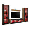 WOHNZIMMERSET TIVOLI GRANDE, 4er-Set, Schwarz, LED Mehrfarbige - Eiche Wotan/Schwarz, Glas/Holzwerkstoff (250/159/35cm) - Komodee