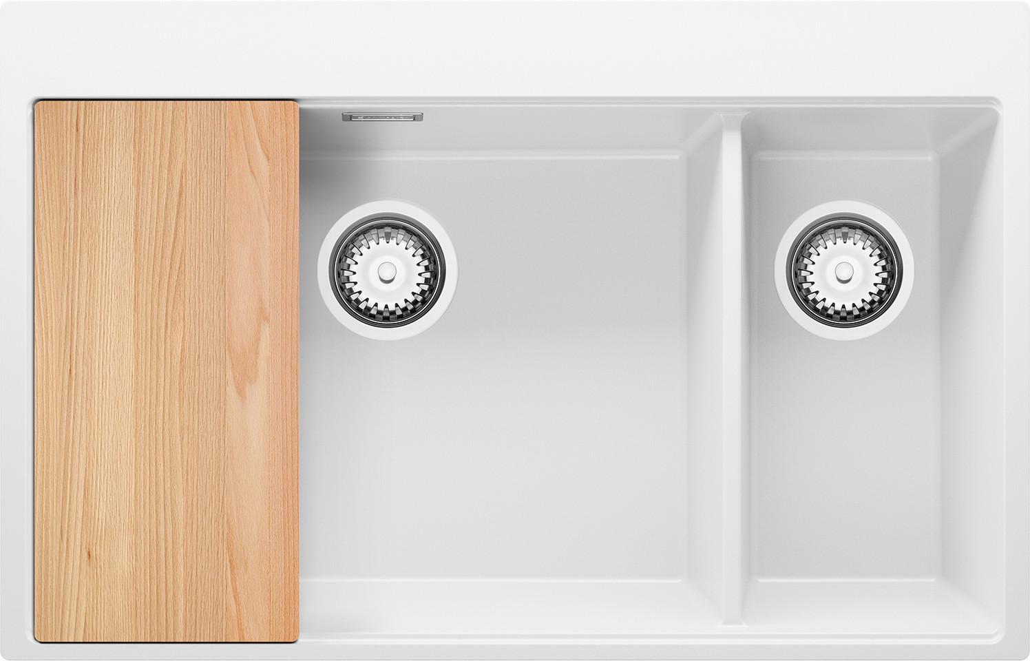 SPÜLBECKEN Oslo Duo, 2-er set Weiß 78/50 cm 2 Becken + Ablauf-Set + Schneidebrett ab 80er Unterschrank - Chromfarben/Beige, Kunststoff (78/20/50cm) - Primagran
