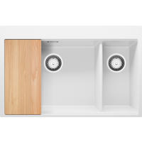 SPÜLBECKEN Oslo Duo, 2-er set Weiß 78/50 cm 2 Becken + Ablauf-Set + Schneidebrett ab 80er Unterschrank - Chromfarben/Beige, Kunststoff (78/20/50cm) - Primagran