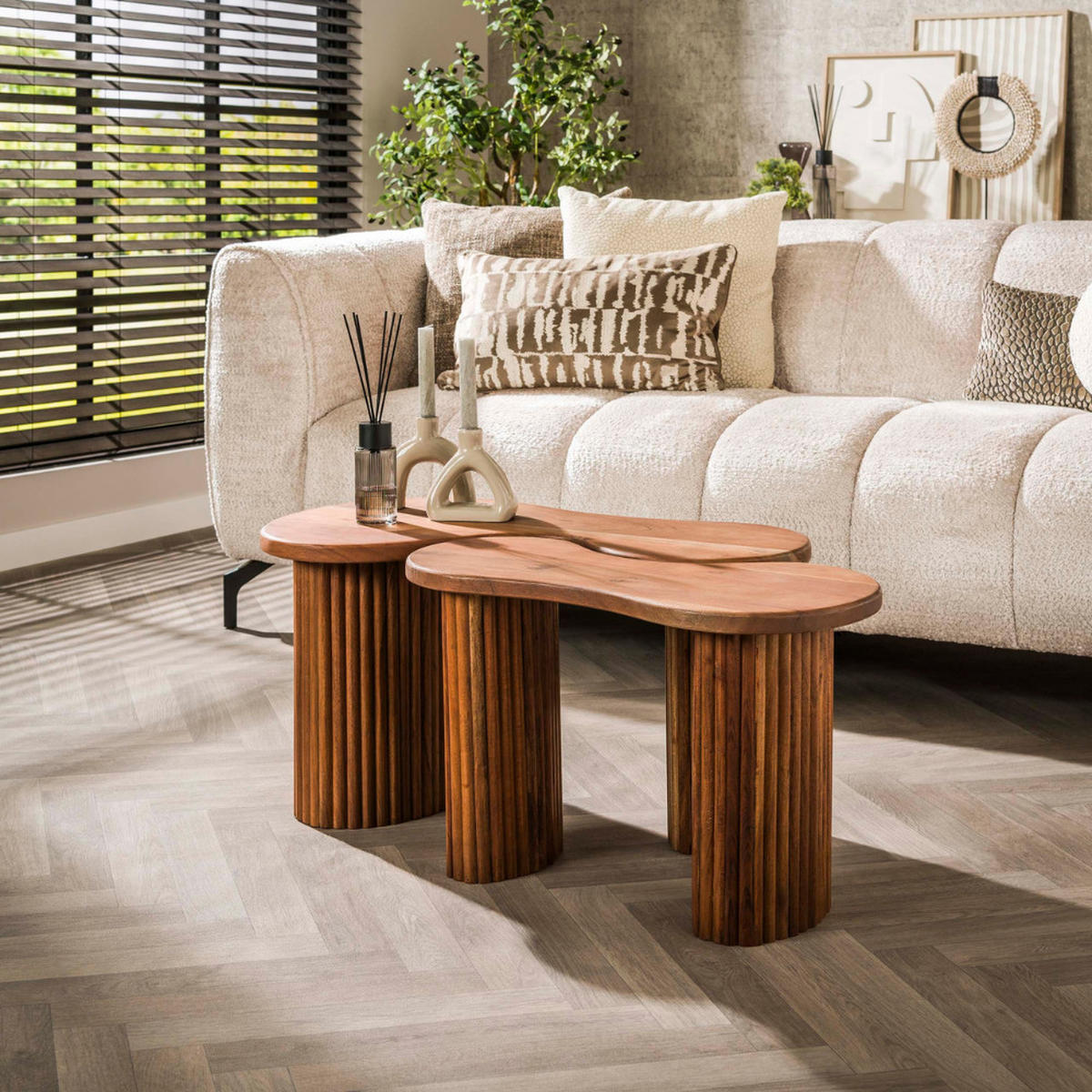 COUCHTISCH-SET KODA ORGANIC 2-teiliges Ensemble aus Akazie im Rillen-Design - Braun, Holz (45/80/41cm) - alesvelt
