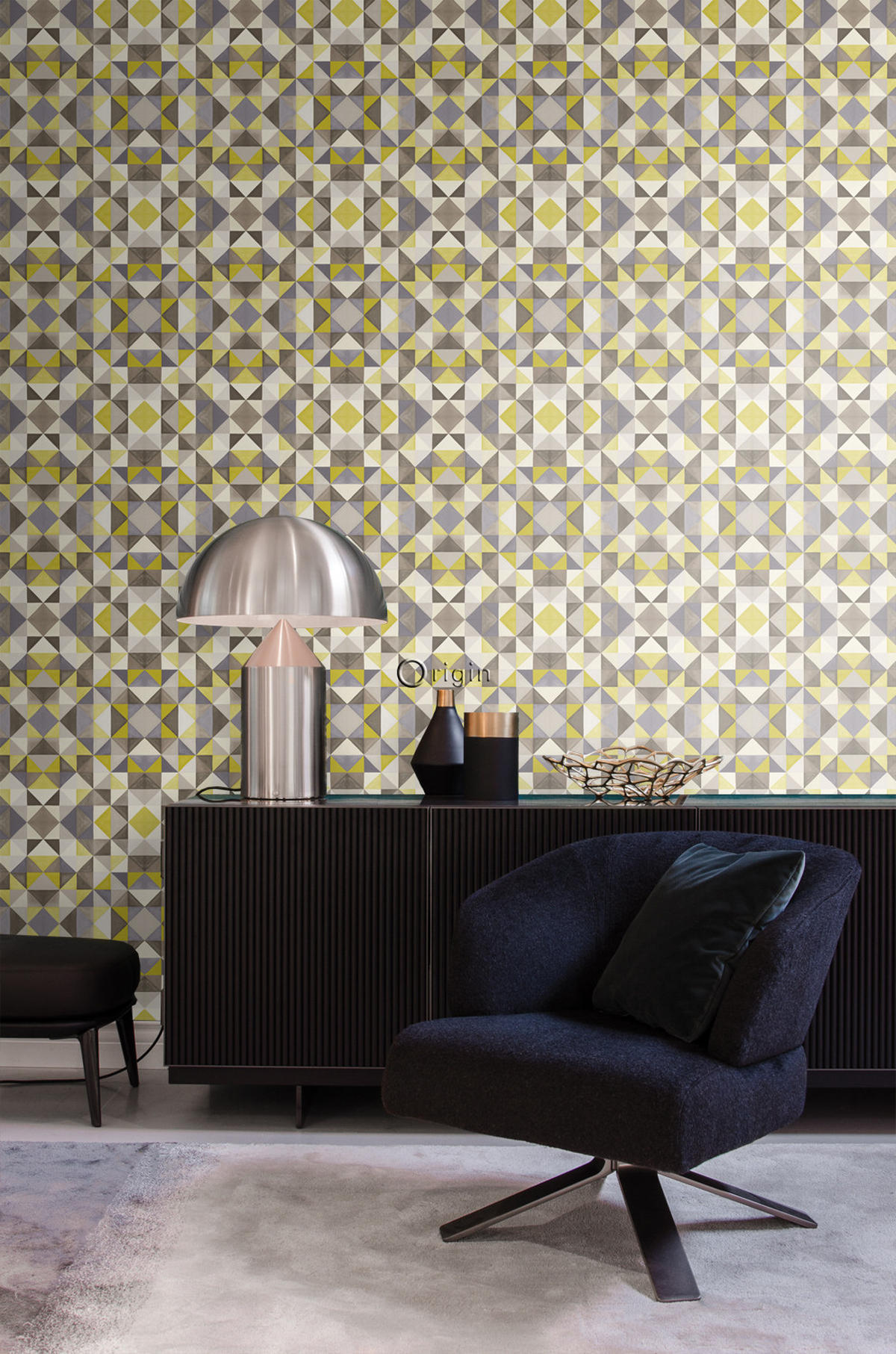 TAPETE kubistisches Muster 53 cm x 10.05 m - Gelb, Papier (53/1000cm) - Origin Wallcoverings