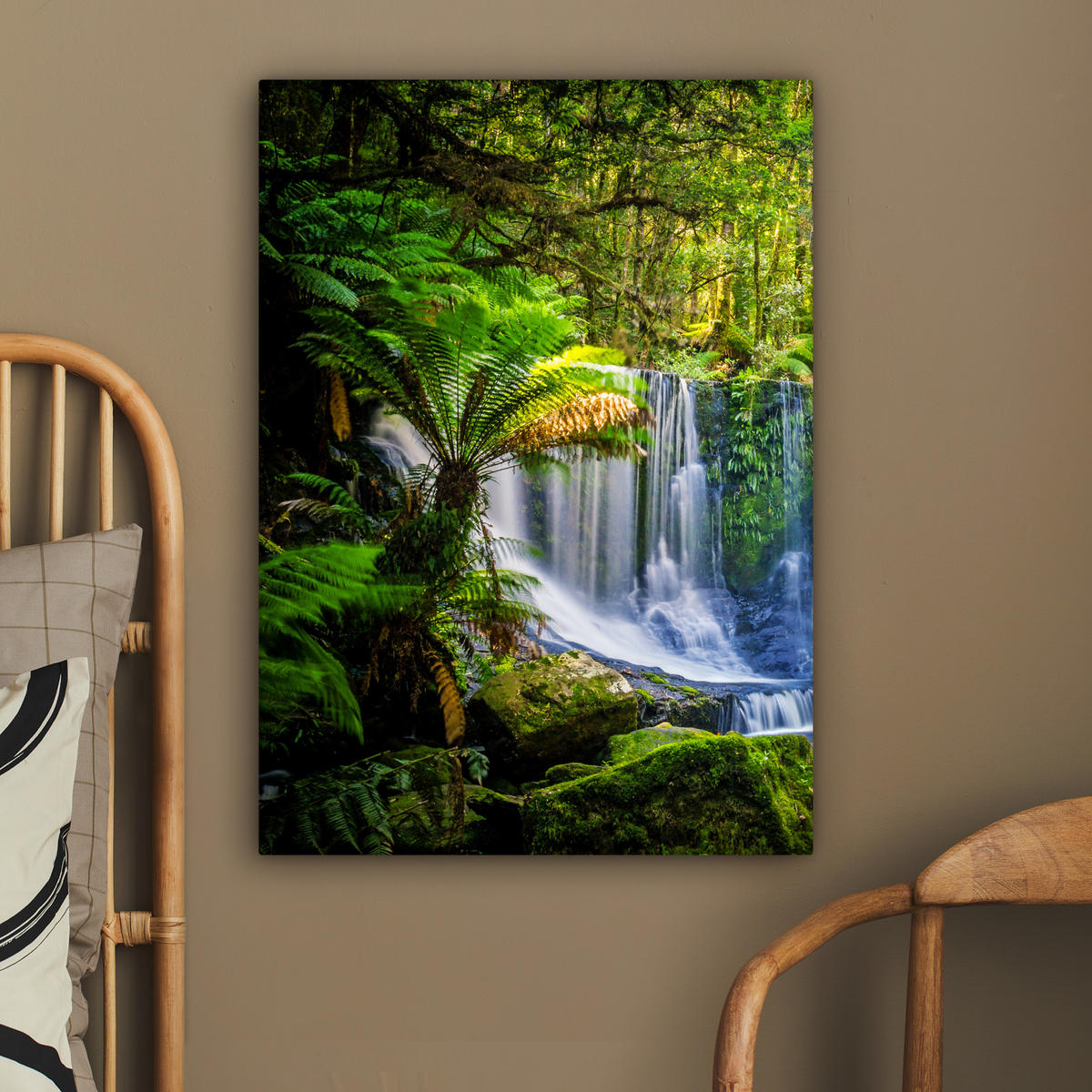LEINWANDBILD Dschungel - Wasserfall - Australien - Pflanzen - Natur 60x80 cm - Dunkelgrün, Textil (60/80cm) - MuchoWow