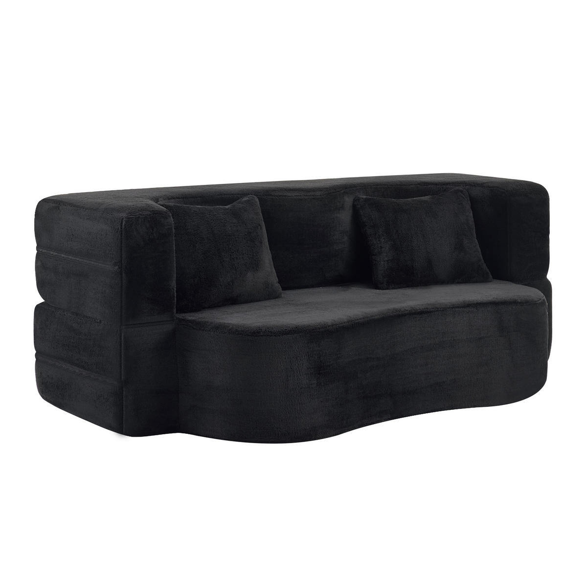 SCHLAFSOFA 2-in-1 faltbar Schwarz mit 2 Kissen - Schwarz, Kunststoff (180/70/55cm) - Meubliv