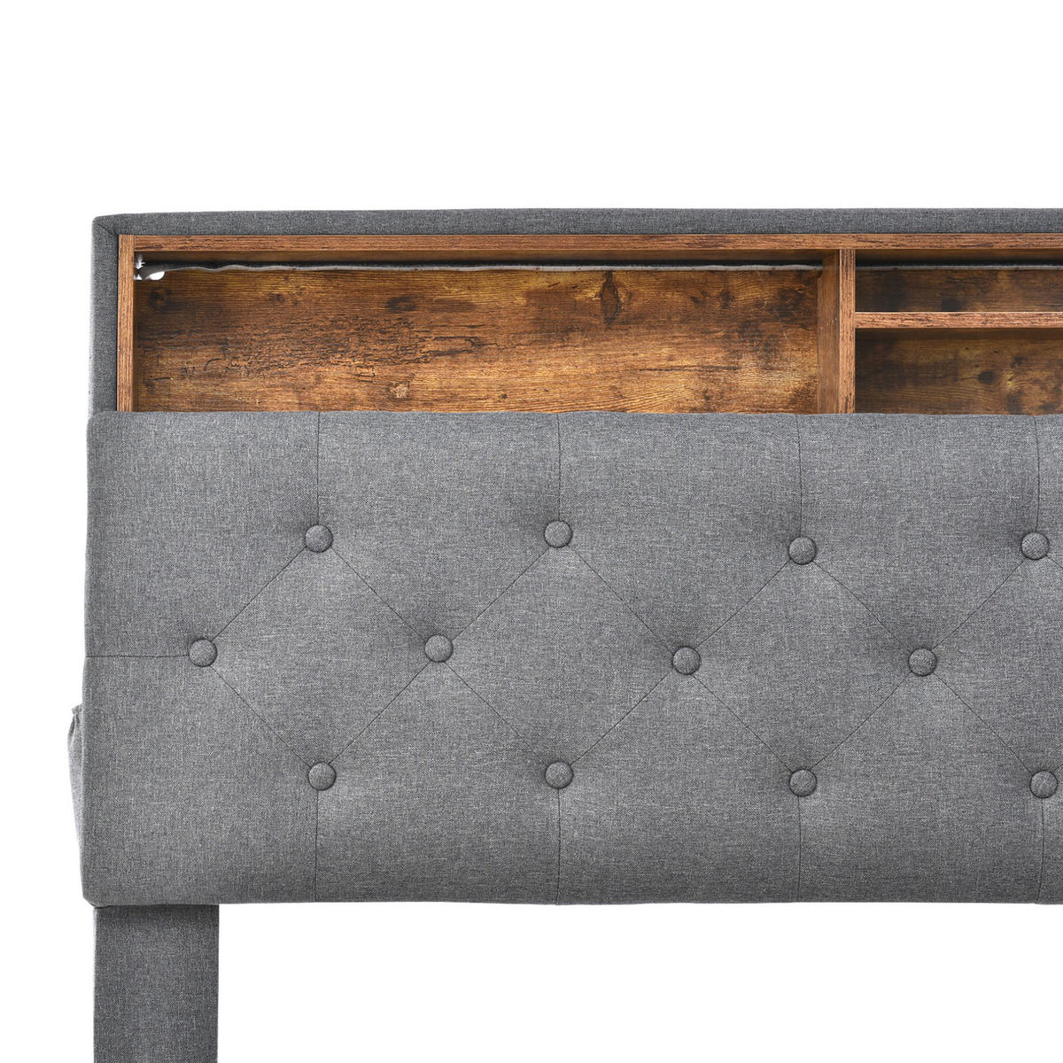 POLSTERBETT aus Massivholz 140x200 cm in Grau mit LED & Matratze - Grau, Holz (140/200cm) - Modfu