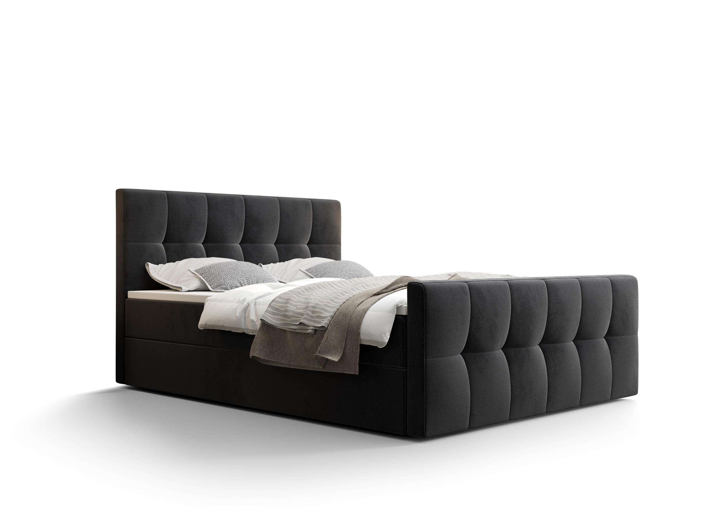 BOXBETT MANHATTAN mit Matratze H3, Bonell und Topper 180x200 Monolith 97 - Dunkelgrau, Holz/Textil (180/200cm) - Bedante
