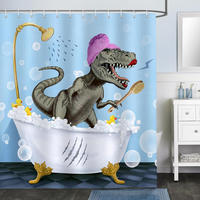 DUSCHVORHANG Dinosaurier lustig 180 x 180 cm Polyester schimmelresistent wasserdicht waschbar Badezimmer - Blau, Textil (180/180cm) - MCBOSON