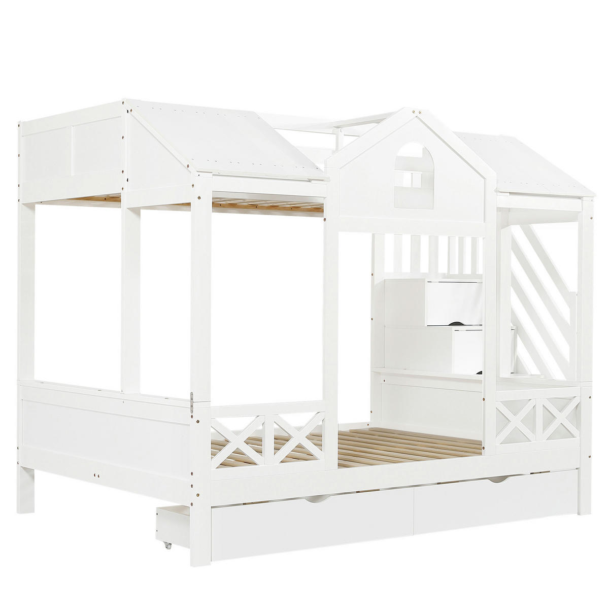 ETAGENBETT 90/200 & 140/200 cm in Weiß mit Treppenschrank und 2 Schubladen - Weiß, Holzwerkstoff (90/200cm) - OKMYHOME