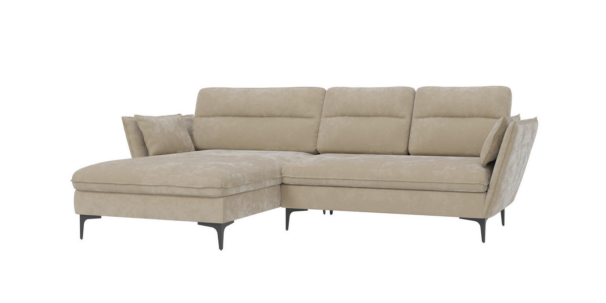 ECKSOFA Mira Beige Samt-Stoff - Beige/Schwarz, Textil/Metall (260/168cm) - S-Style Möbel