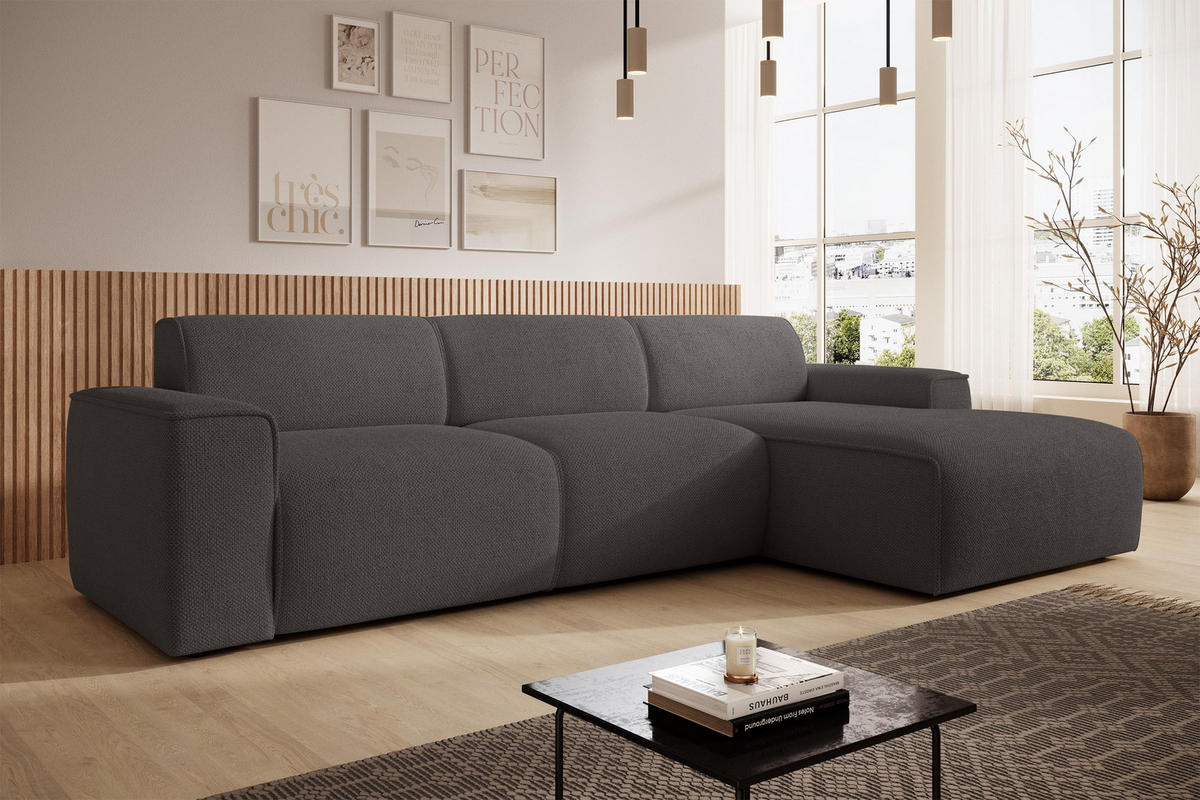 ECKSOFA L Form Didim mini Grau 310/165/78 cm – stilvolle kleine Eckcouch R - Schwarz/Grau, Kunststoff/Textil (310/165cm) - AX Living