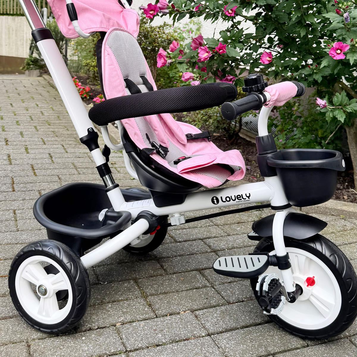 KINDERDREIRAD DE-10441 6-in-1 mit Schiebestange, Dach & Gurt Rosa - Pink, Metall (112/50/104cm) - ComfortXL
