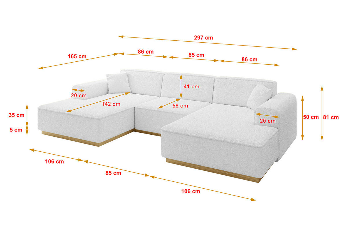 WOHNLANDSCHAFT IREA-U1-v2 - 297x165x81 cm Weiß - Weiß, Holzwerkstoff/Textil (297/81/165cm) - ALTDECOR