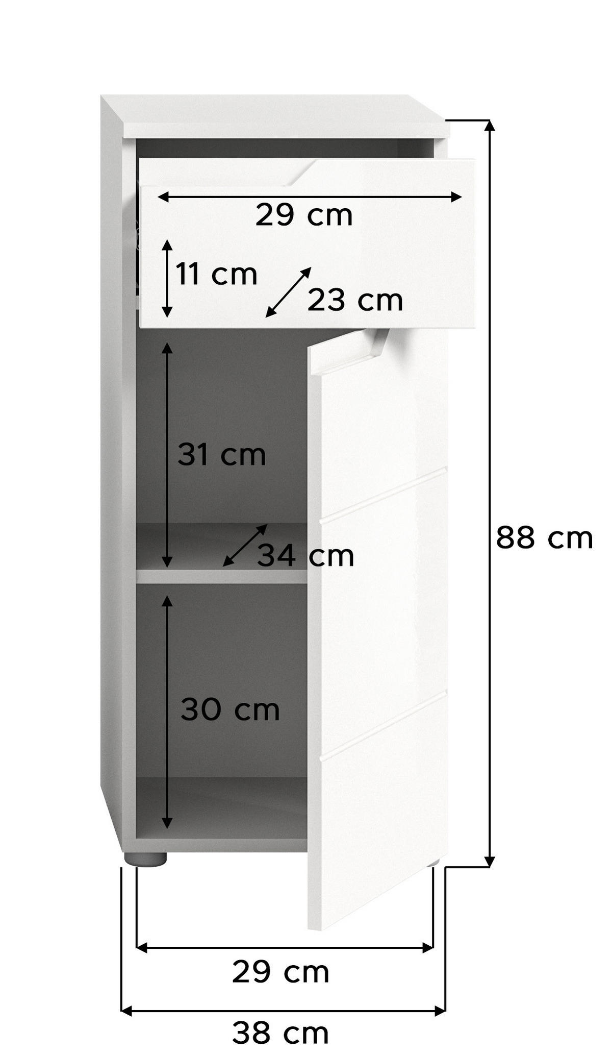 STANDSCHRANK SOLERO (B/H/T: ca. 38/87/34 cm) in Weiß/weiß hochglanz - Weiß, Holzwerkstoff (38/87/34cm)