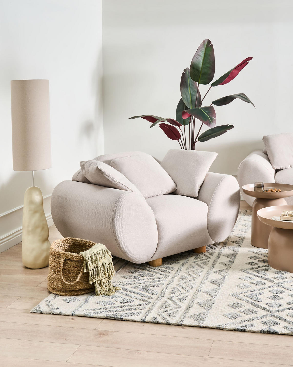 SESSEL Hellbeige Ringel - Beige/Braun, Textil (128/75/87cm) - Beliani