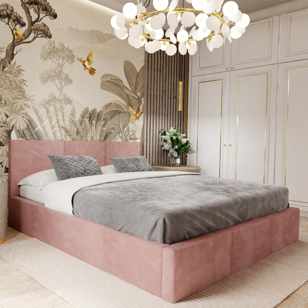 POLSTERBETT mit Stauraum Rosa 120x200cm Kopfteil 88cm - Rosa, Holzwerkstoff/Textil (120/200cm) - Muralo