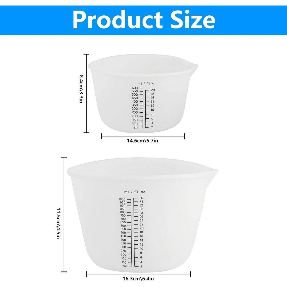MESSBECHER 2-teiliges Set Silikon 1000 ml / 600 ml - Weiß, Kunststoff (1L)