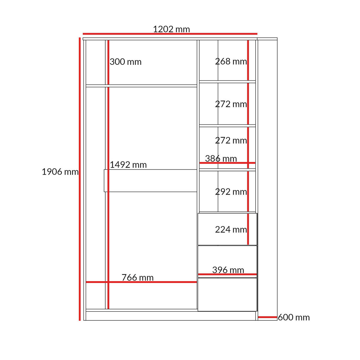SCHRANK mit Schubladen Billz 3D3S 120 Kaschmir/Eiche Cremona - Kaschmir/Schwarz, Holzwerkstoff/Kunststoff (120/190/60cm) - mzm24