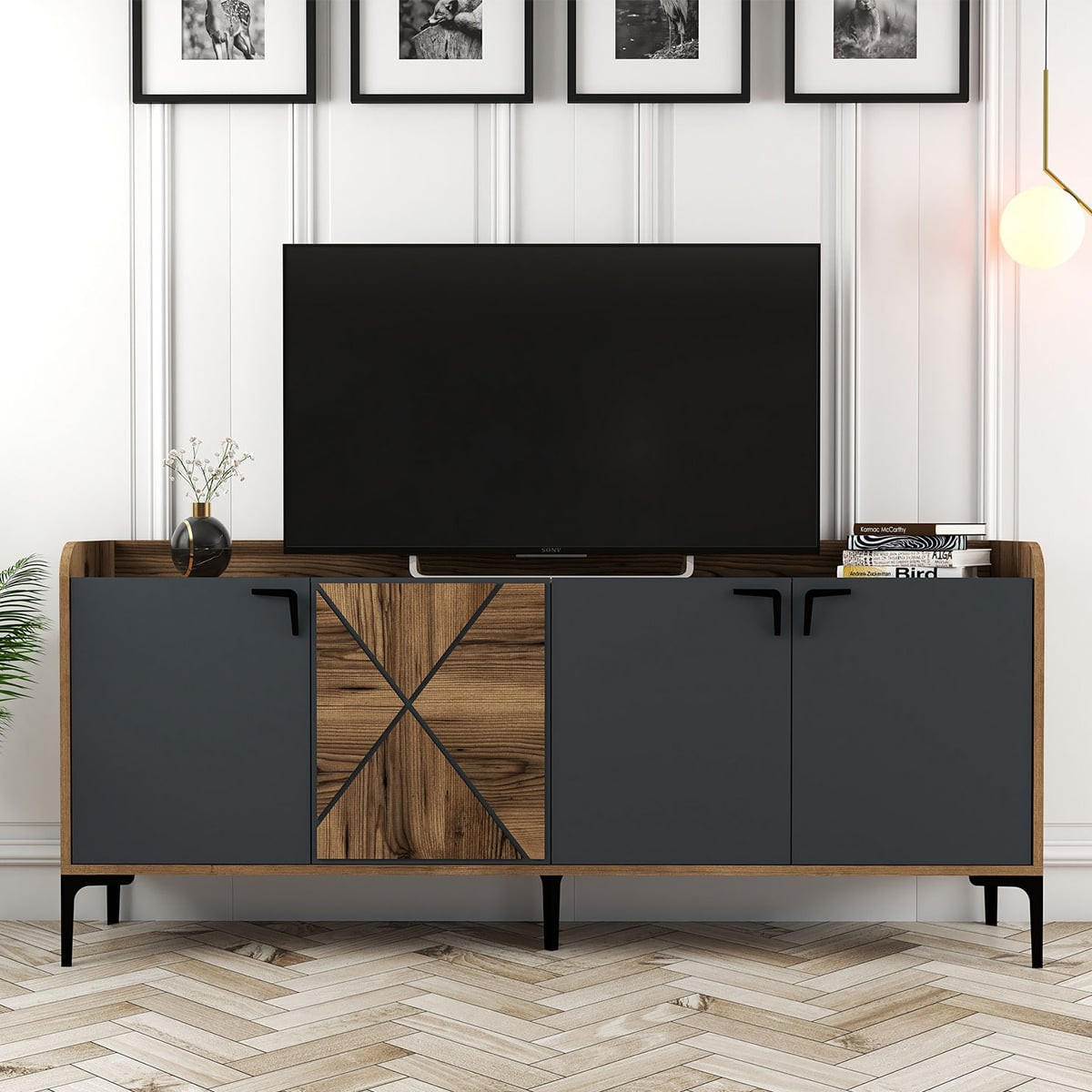 SIDEBOARD 4 Türen L180 cm - Venedik - Anthrazit, Holzwerkstoff (35/78/180cm) - Calicosy