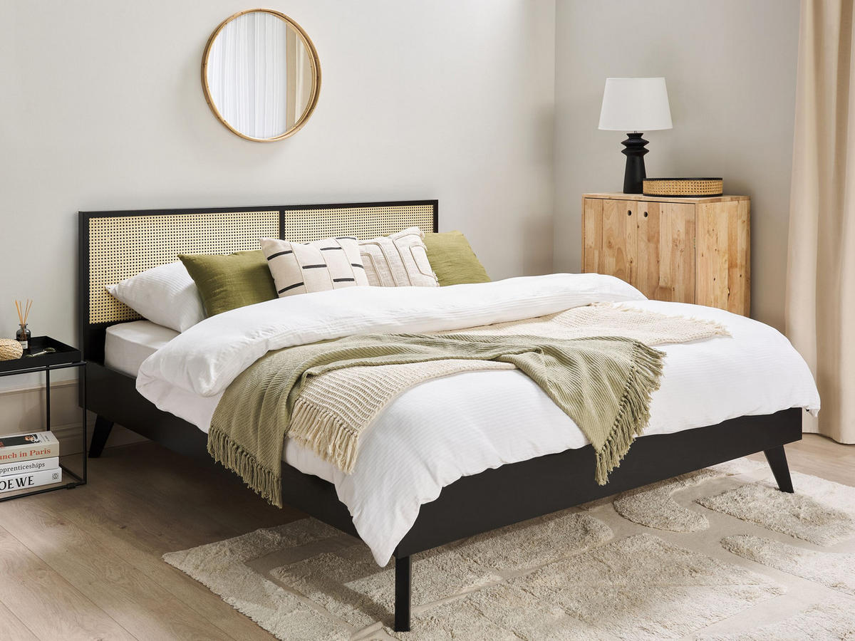 BETT 180/200cm Schwarz Monpazier - Schwarz, Naturmaterialen (180/200cm) - Beliani