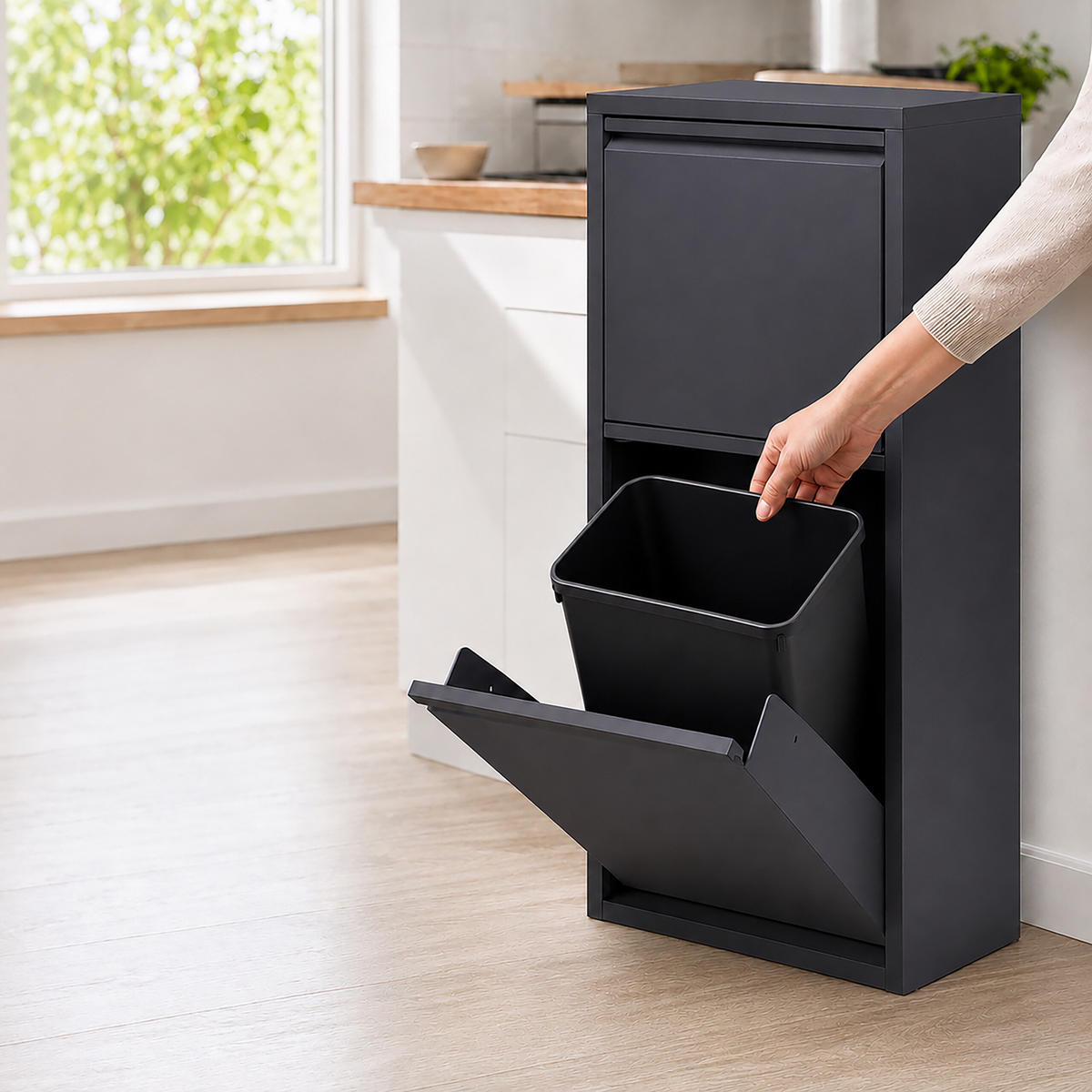PUBELĂ Antracit 3-compartimente 40 l - antracit, material plastic/metal (41/93/25cm) - Relaxdays