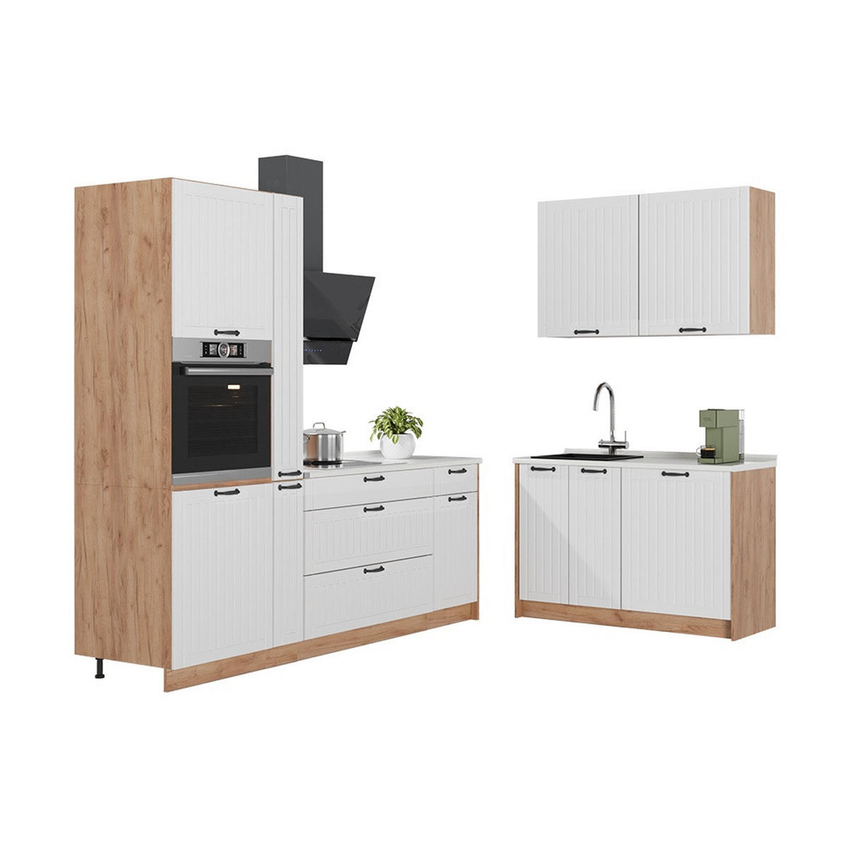 KUHINJA Fame-Line, Bijela Seoska/Hrast zlatnog tona, 220 x 120 cm, RP Hrast - bijela/hrast medunac, drvni materijal (220/206.8/60cm) - Vicco