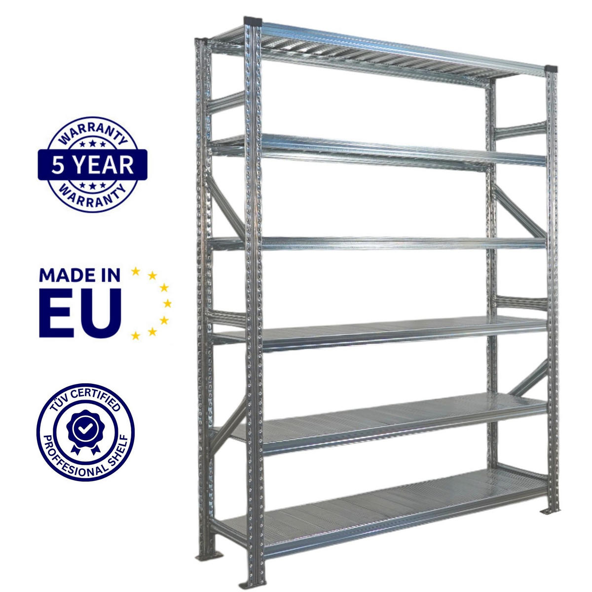 FACHBODENREGAL Proximo 210x300x50cm 6 Ebenen Beidseitig nutzbar Verzinkt - Silberfarben, Metall (300/210/50cm) - PROREGAL