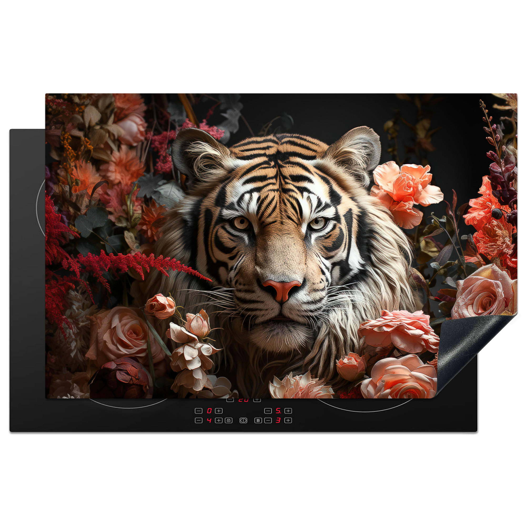 HERDABDECKPLATTE Tiger - Tier - Natur - Floral - Botanisch 81x52 cm - Orange, Kunststoff (81.2/0.2/52cm) - MuchoWow