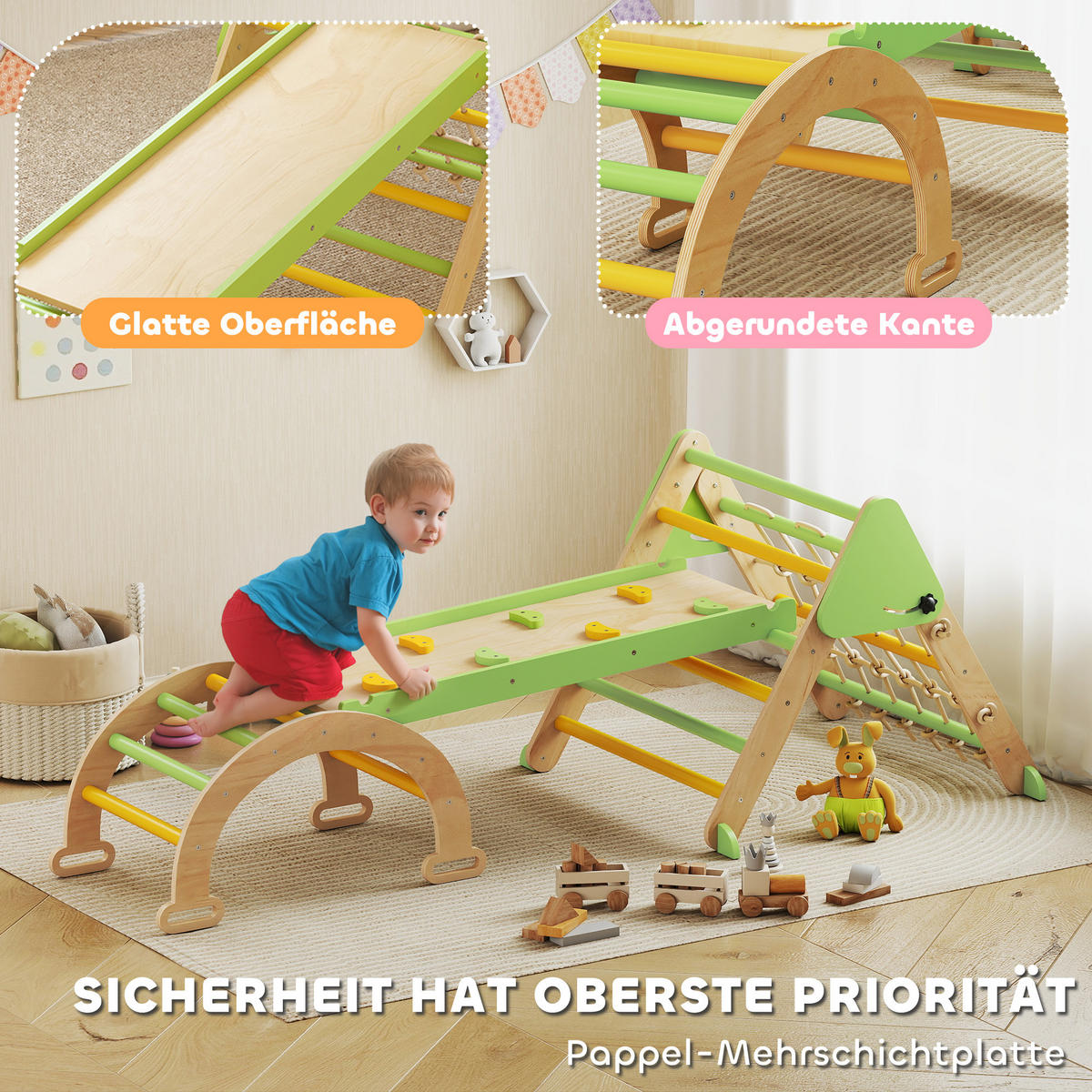 KLETTERGERÜST 8-in-1 DE-09833 Grün - Grün, Holzwerkstoff (42/36/68.5cm) - ComfortXL