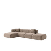 ECKSOFA L-Form Mit Hocker, Velvet-Stoff Bluvel, Latte, Links, GRETA - Hellbraun, Holz (386/179cm) - Kaiser Möbel