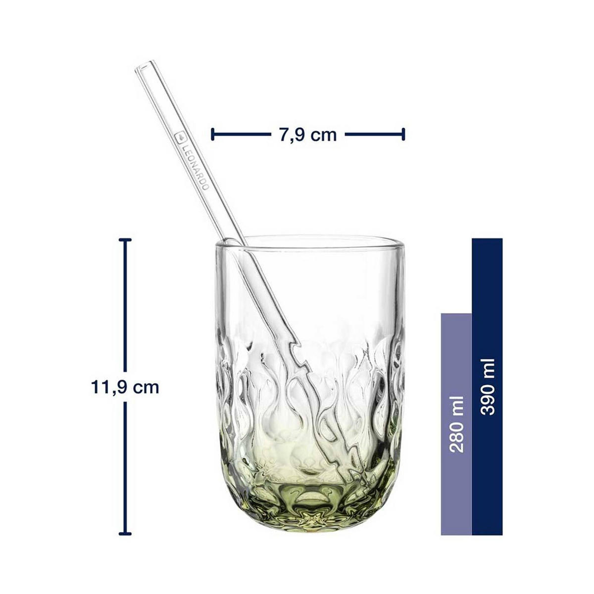 MATCHA LATTE GLÄSER MIT GLASTRINKHALM (2) Gocce grün 390 ml 2er Set - Grün, Glas (0.39L) - Leonardo Living