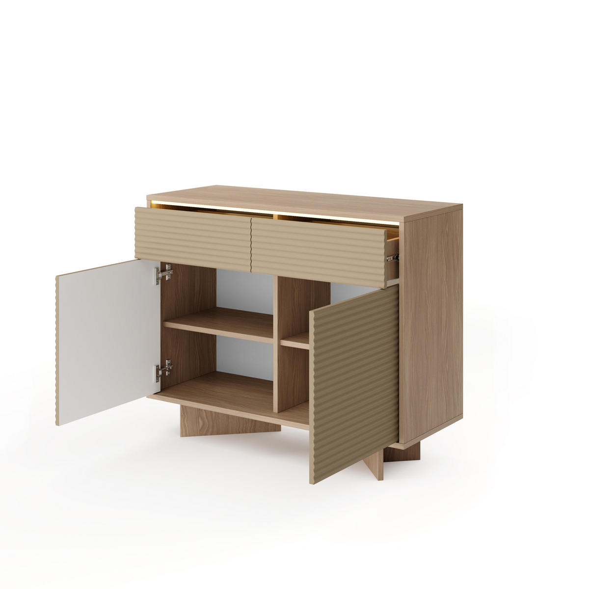 KOMMODE TORSANO (Bolivar Natur/Cappuccino, 2 Türen, 2 Schubladen, LED-Beleuchtung, Push-to-Open) - Eichefarben/Beige, Holz/Holzwerkstoff (104/84/40cm) - Ravio