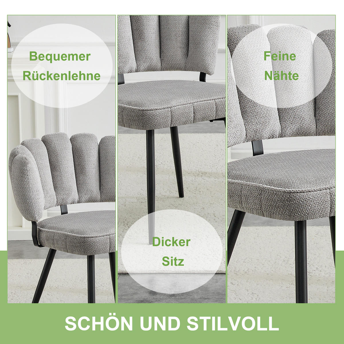 STUHL-SET DE-36560 2 Stück mit Metallbeinen Hellgrau - Grau, Metall (46/80/60cm) - ComfortXL
