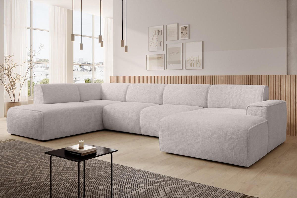 WOHNLANDSCHAFT Didim Taupe 378/220/78 cm – großes Sofa stilvoll & bequem L - Taupe/Schwarz, Kunststoff/Textil (220/78/378cm) - AX Living
