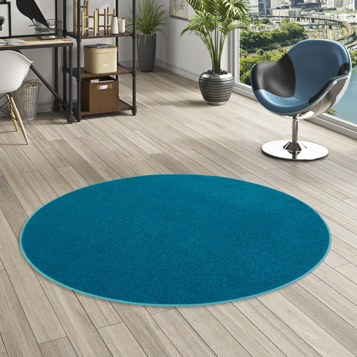 TREND VELOURS TEPPICH JOY RUND - Petrol, Textil (100/100cm) - Snapstyle
