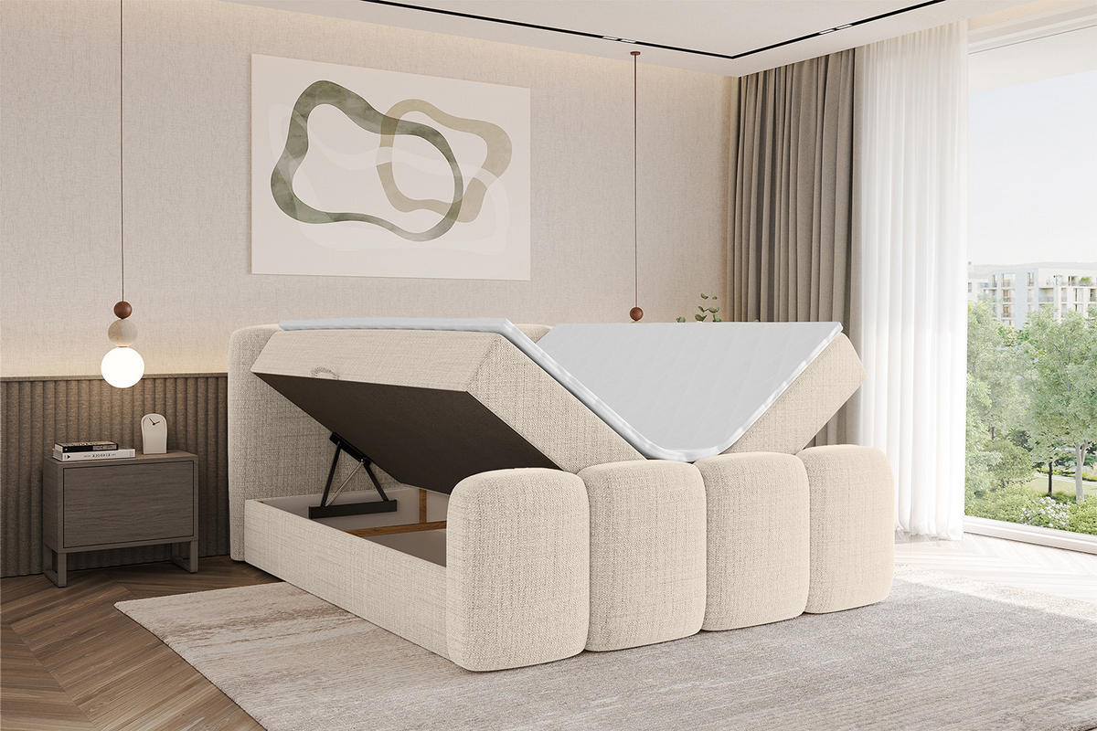 BOXBETT mit Matratze H4 und Lattenrost - NINA-Z - 120x200 cm Aragon - Beige - Beige, Holzwerkstoff (120/200cm)