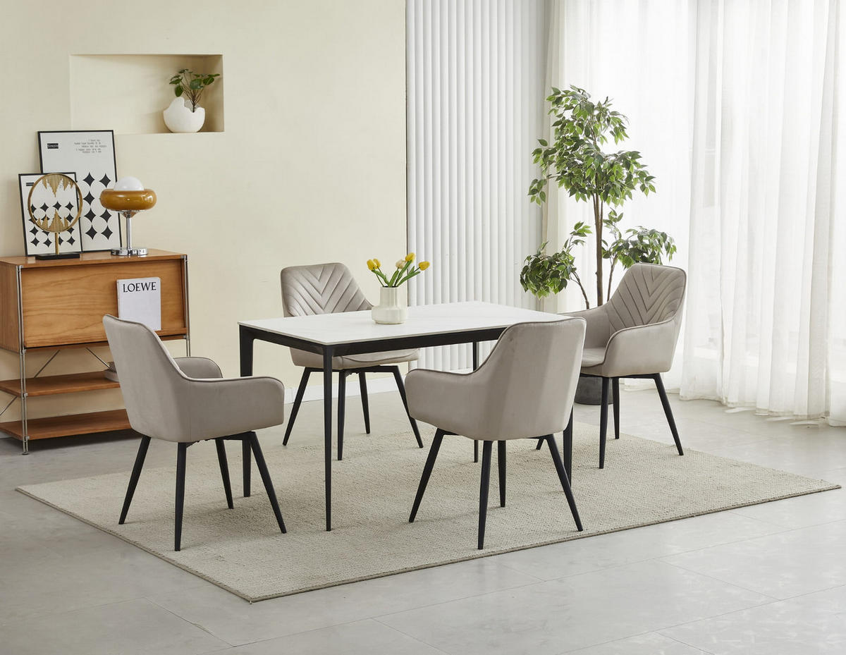 ESSZIMMERSTUHL WAAV360 dunkelbeiger Sitz, schwarze Beine - Beige/Schwarz, Textil (56/83.5/61cm) - Valora