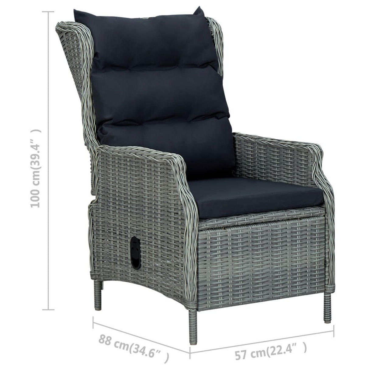 GARTENSESSEL mit verstellbarer Rückenlehne und Fußhocker, 57/88/100 cm, aus Poly Rattan, Hellgrau - Hellgrau, Naturmaterialien/Textil (88/100/57cm) - vidaXL