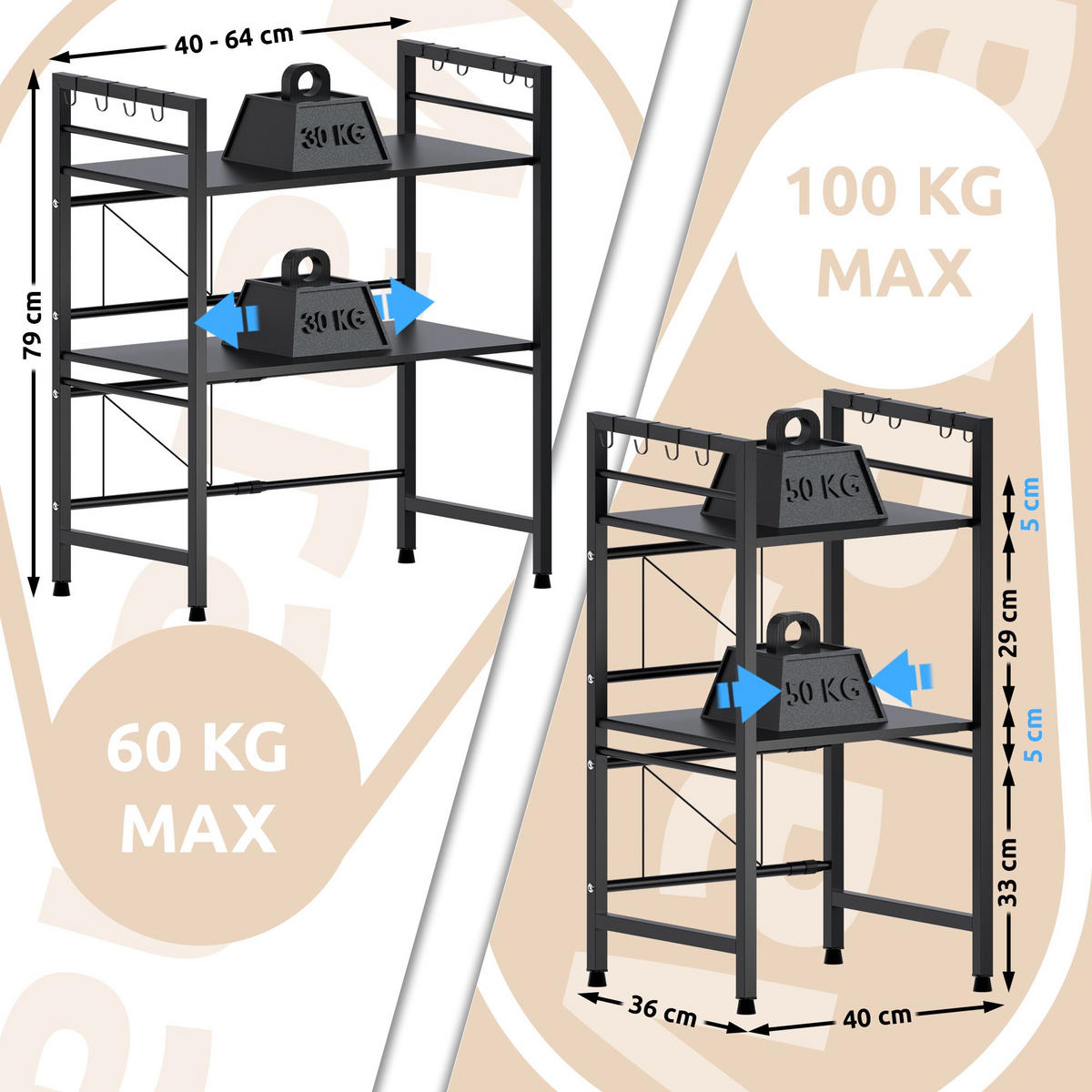 KÜCHENREGAL Metall schwarz - Schwarz, Metall (40.5/78/36cm) - CLP