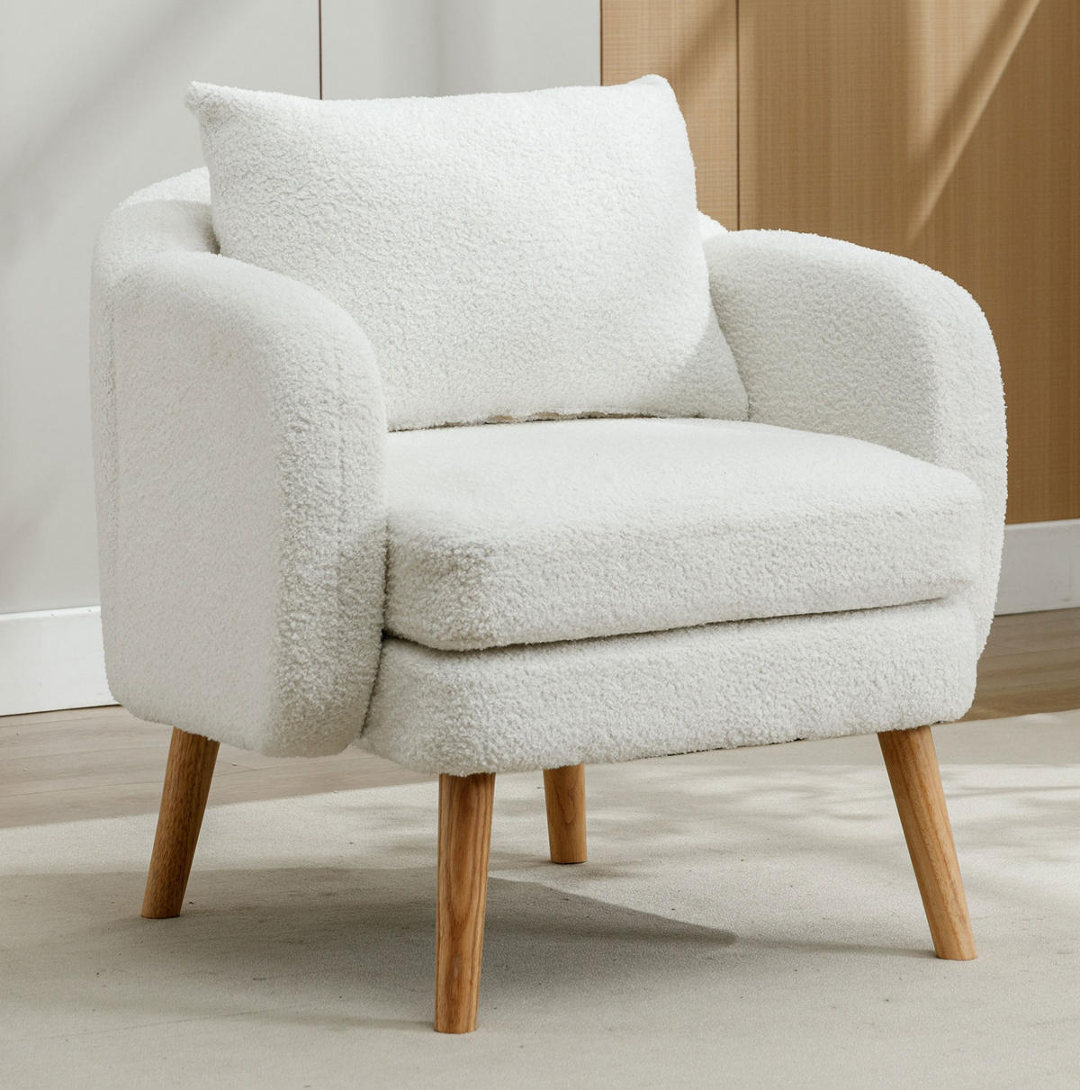 SESSEL Teddy-Samt mit Rückenkissen 71/72/71 cm Weiß inkl. Kissen - Weiß, Textil (72/71/71cm) - Redom