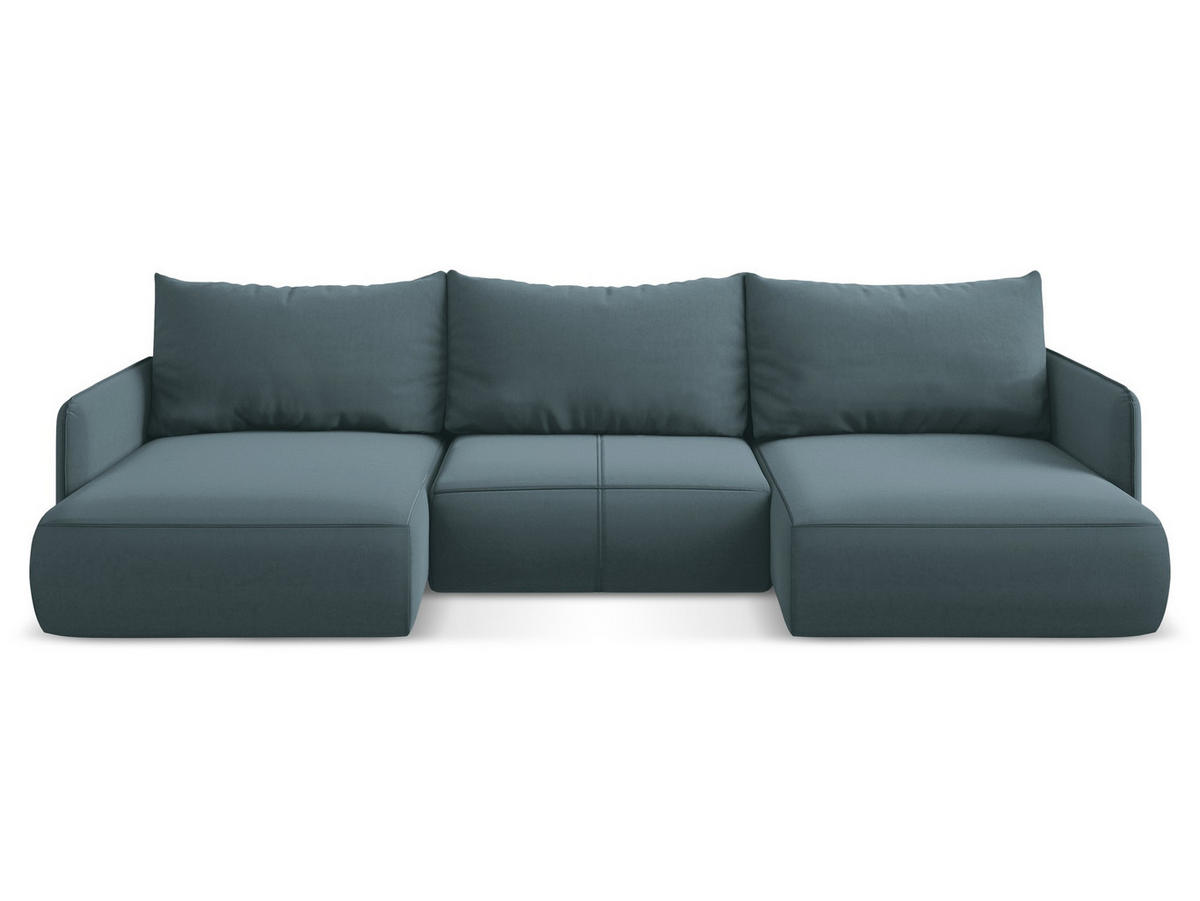 WOHNLANDSCHAFT Samt Stoff Blau - Blau/Petrol, Kunststoff/Textil (290/86/148cm) - Makamii