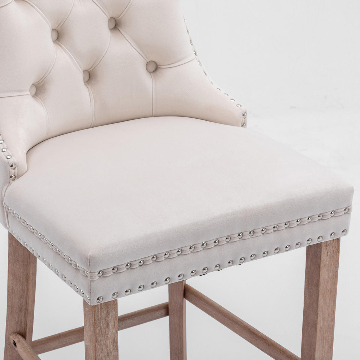BARSTUHL 2er-Set mit hoher Rückenlehne Samt Beige - Beige, Metall (50/66/60cm) - Meubliv