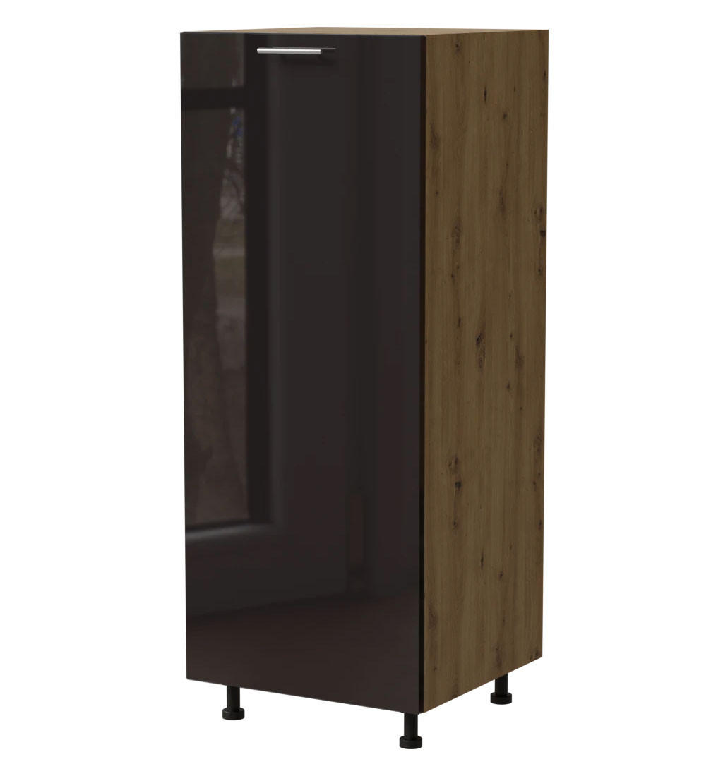 Feldmann-Wohnen Vorratsschrank Schwarz Hochglanz, Eiche Artisan 60x154x59 cm