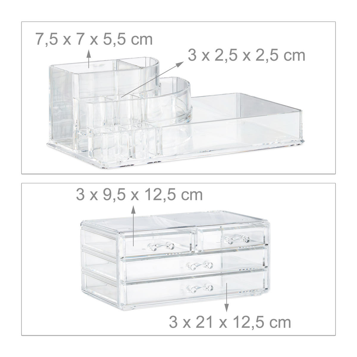 MAKEUP Organizer - Transparent, Kunststoff (23.5/19/14cm) - Relaxdays