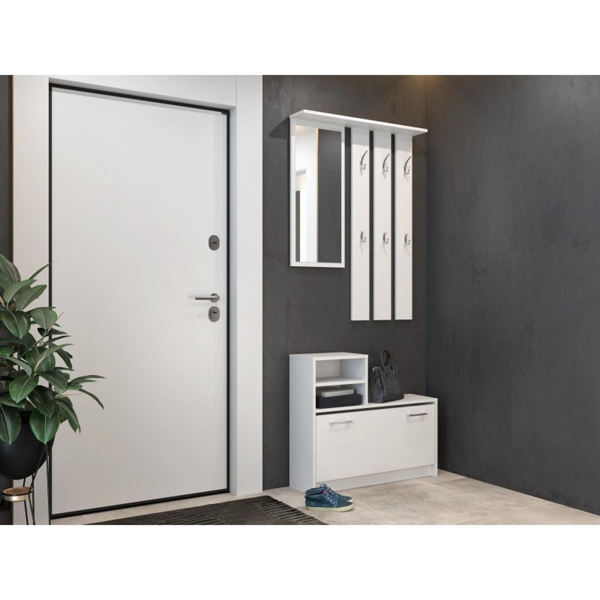 GARDEROBE set de mobilier pentru hol cu oglindă, alb, 85/180/24 - alb, compozit lemnos (85/180/24cm) - RAUMHIRSCH FURNITURE