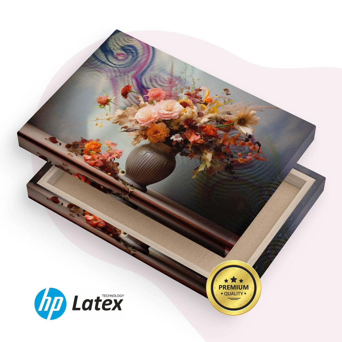 LEINWANDBILD für Wohnzimmer Ornamenten Blumenstrauß in Vase 30cm x 20cm - Blau/Beige, Textil (30/20cm) - Muralo