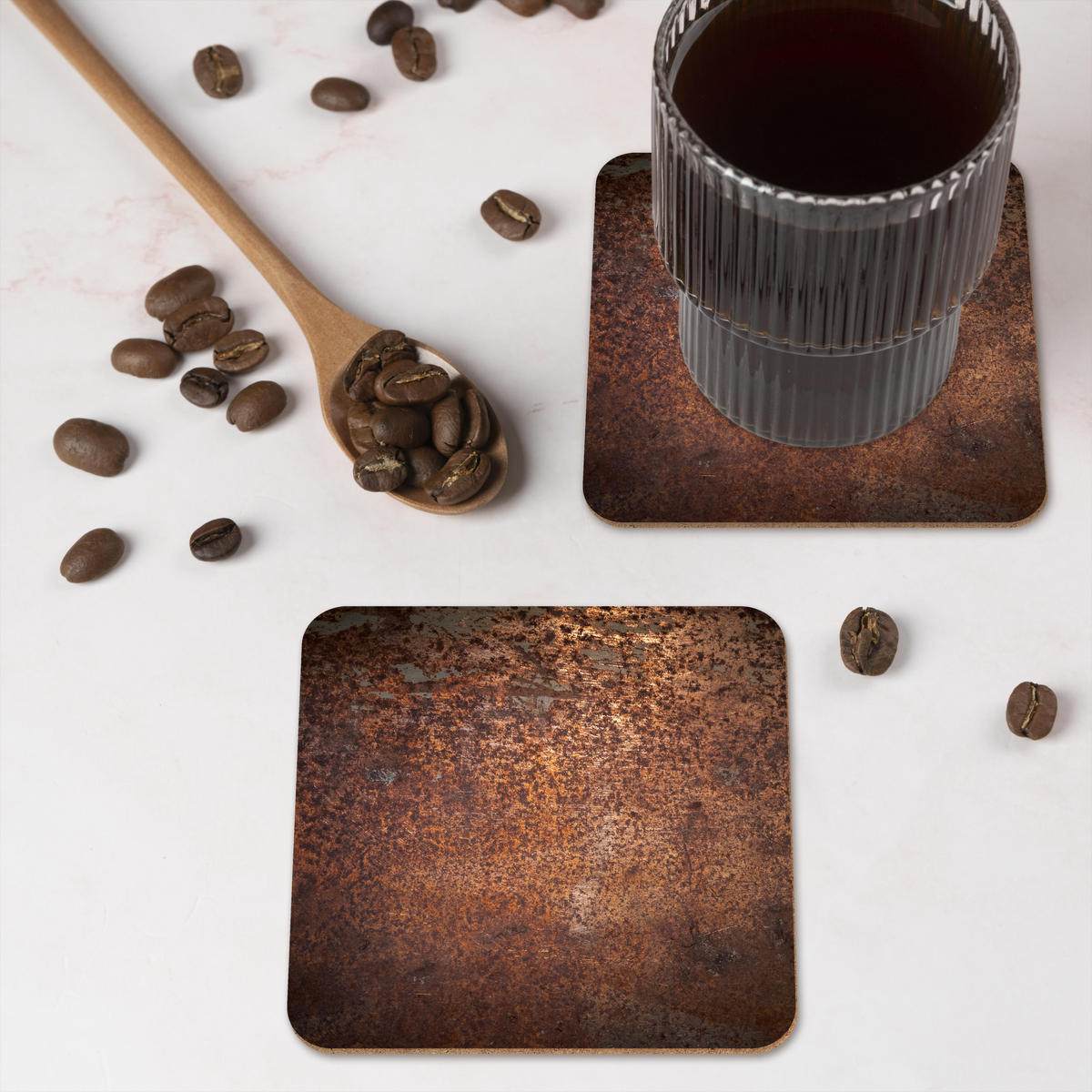 GLASUNTERSETZER 6er-Set Stahl - Rost - Bronze - Struktur 10x10 cm - Rostfarben, Naturmaterialien (10/0.2cm) - MuchoWow