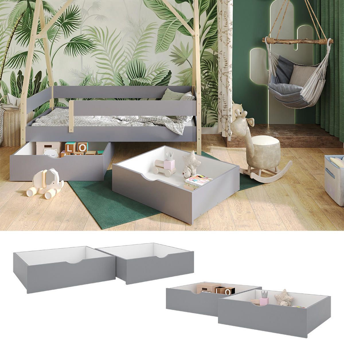 ROLLSCHUBLADE Bali Grau 78 x 61.8 cm 2er Set - Grau, Holzwerkstoff - VitaliSpa