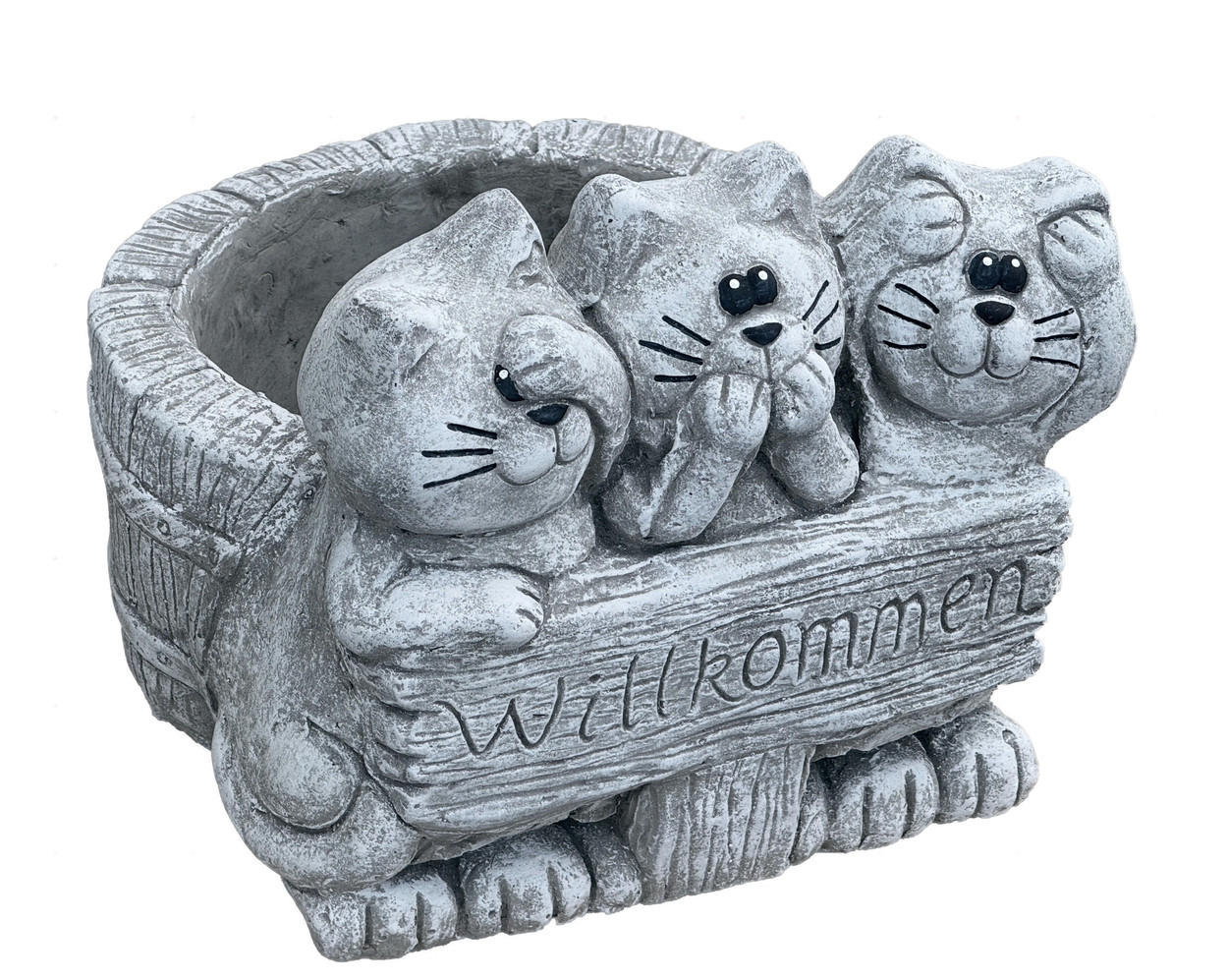 KATZEN Pflanzgefäß 3 Katzen Willkommen aus Steinguss frostfest - Grau, Stein (30/26/35cm) - stoneandstyle