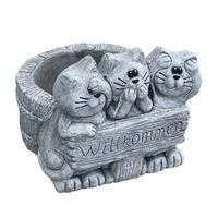 KATZEN Pflanzgefäß 3 Katzen Willkommen aus Steinguss frostfest - Grau, Stein (30/26/35cm) - stoneandstyle