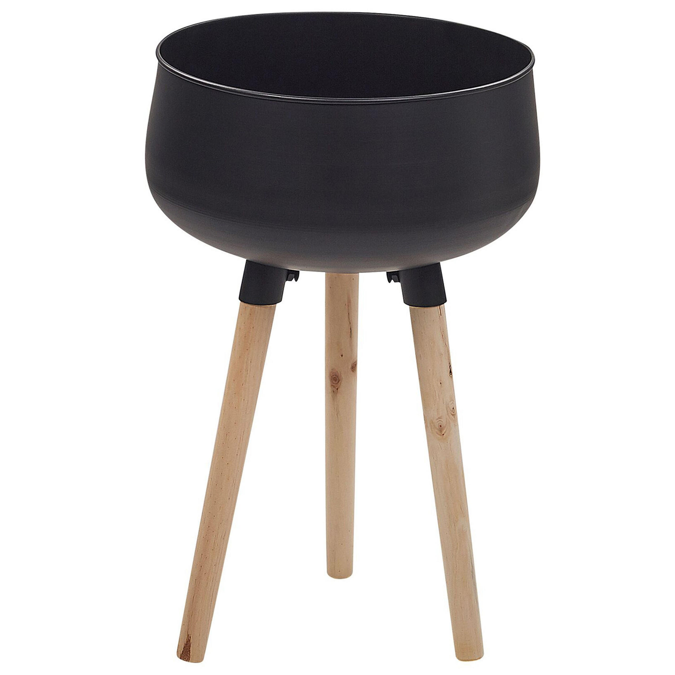 PFLANZENSTÄNDER Metall schwarz mit Holzbeinen 55 cm Agros - Hellbraun/Schwarz, Metall (55cm) - Beliani
