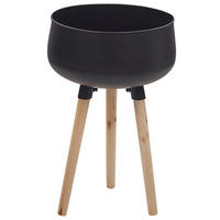 PFLANZENSTÄNDER Metall schwarz mit Holzbeinen 55 cm Agros - Hellbraun/Schwarz, Metall (55cm) - Beliani